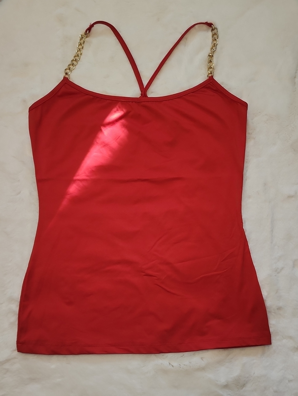 Women's Detail Gold Tone Chain Strap Sleek Red Camisole Tank Top Size Medium